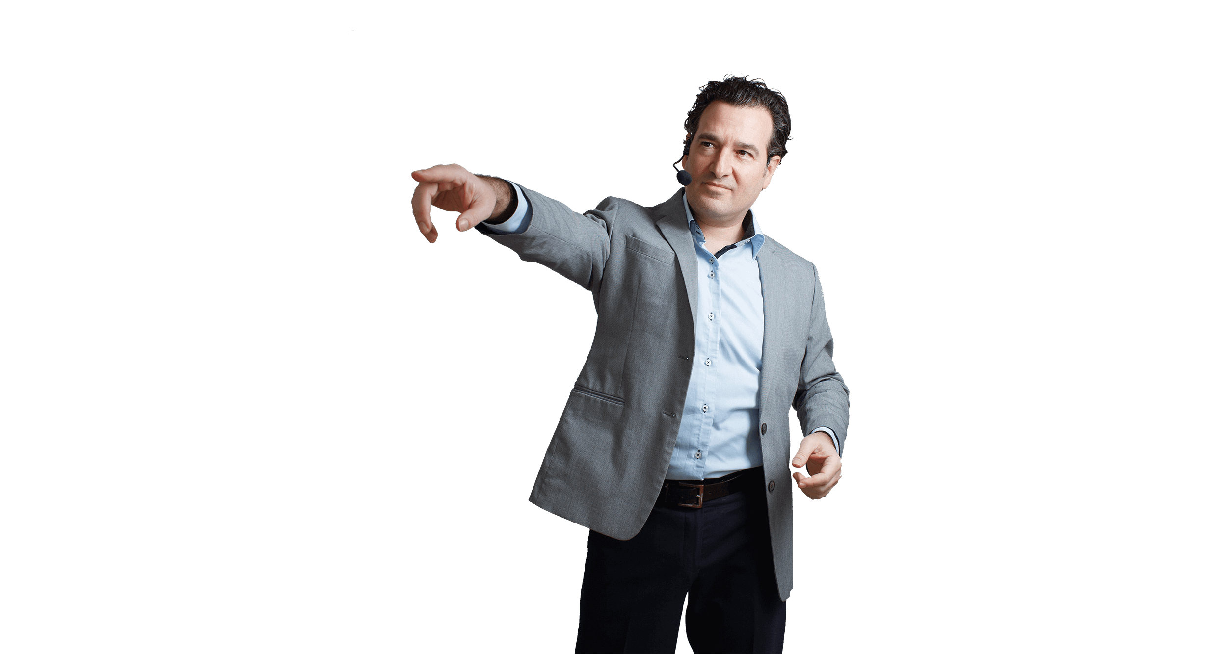 Daniel Levine, trends futurist, pointing at a business conference